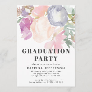 Delicate Pastel Watercolor Floral Graduation Party Invitation