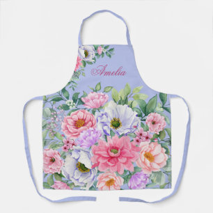 Delicate Pastel Watercolor Summer Florals Apron