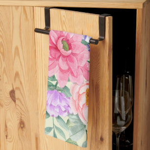 Delicate Pastel Watercolor Summer Florals Tea Towel