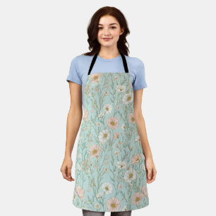 Delicate Pastel Wildflower Mint Floral Pattern Apron