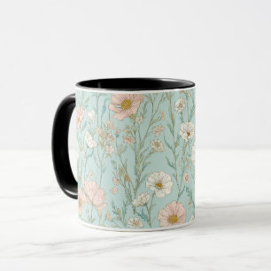 Delicate Pastel Wildflower Mint Floral Pattern Mug