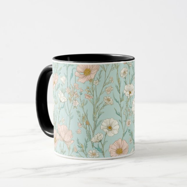 Delicate Pastel Wildflower Mint Floral Pattern Mug (Front Left)