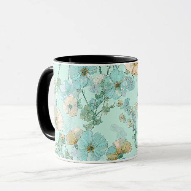 Delicate Pastel Wildflower Mint Floral Pattern Mug (Front Left)