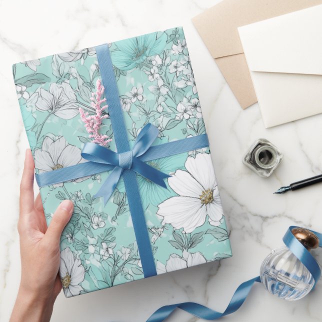 Delicate Pastel Wildflower Mint Floral Pattern Wrapping Paper (Gifting)