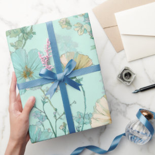 Delicate Pastel Wildflower Mint Floral Pattern Wrapping Paper