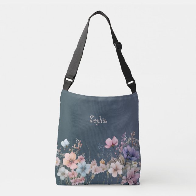 Delicate Pastel Wildflowers Spring Personalise  Crossbody Bag (Front)