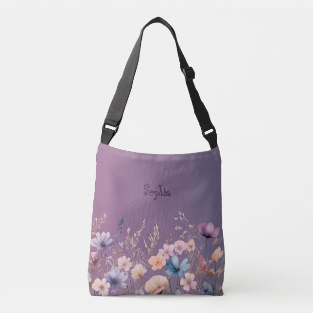 Delicate Pastel Wildflowers Spring Personalise  Crossbody Bag (Front)