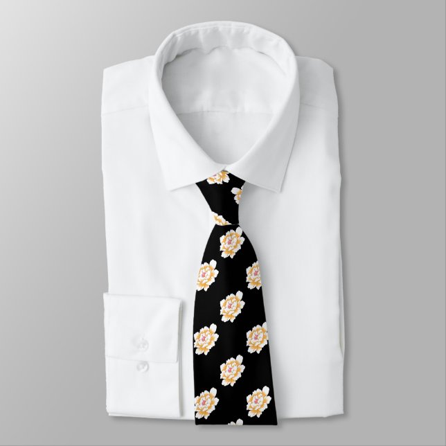 DELICATE PASTEL YELLOW PEONY PATTERN TIE (Tied)