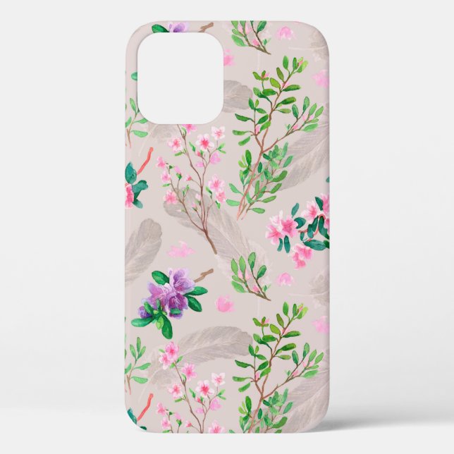 Delicate pattern with rhododendron flowers and fea Case-Mate iPhone case (Back)