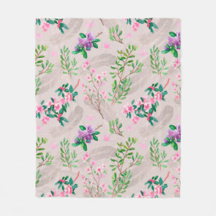 Delicate pattern with rhododendron flowers and fea fleece blanket