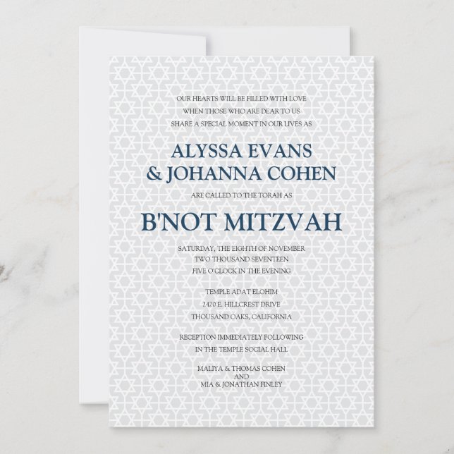 Delicate Patterned B'not Mitzvah Invitation (Front)