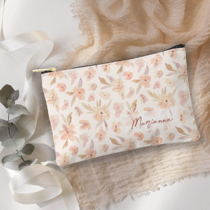 Delicate Peach Colour Watercolor Floral Cosmetic Accessory Pouch