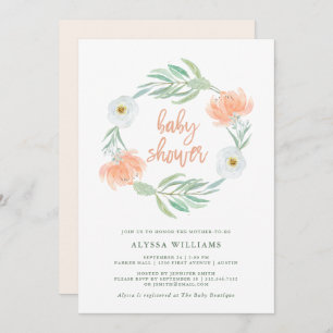 Delicate Peach Floral and Eucalyptus Baby Shower Invitation