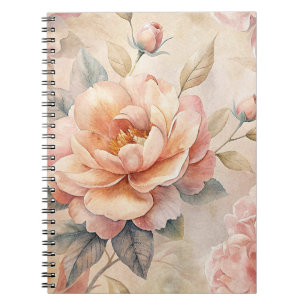 Delicate Peach Tone Floral Watercolor Notebook