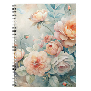 Delicate Peach Tone Floral Watercolor Notebook