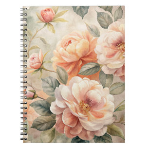 Delicate Peach Tone Floral Watercolor Notebook