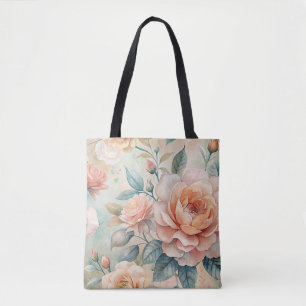 Delicate Peach Tone Floral Watercolor  Tote Bag