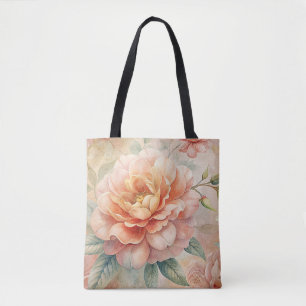 Delicate Peach Tone Floral Watercolor Tote Bag