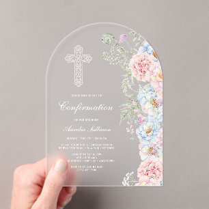 Delicate Peonies Arch Confirmation Acrylic Invitations