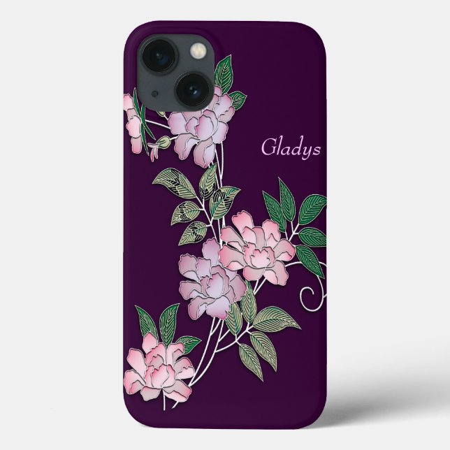 Delicate peonies elegant floral pattern with name Case-Mate iPhone case (Back)