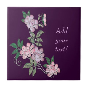 Delicate peonies elegant floral pattern with text tile