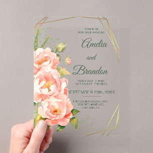 Delicate Peonies Floral Wedding Acrylic Invitation