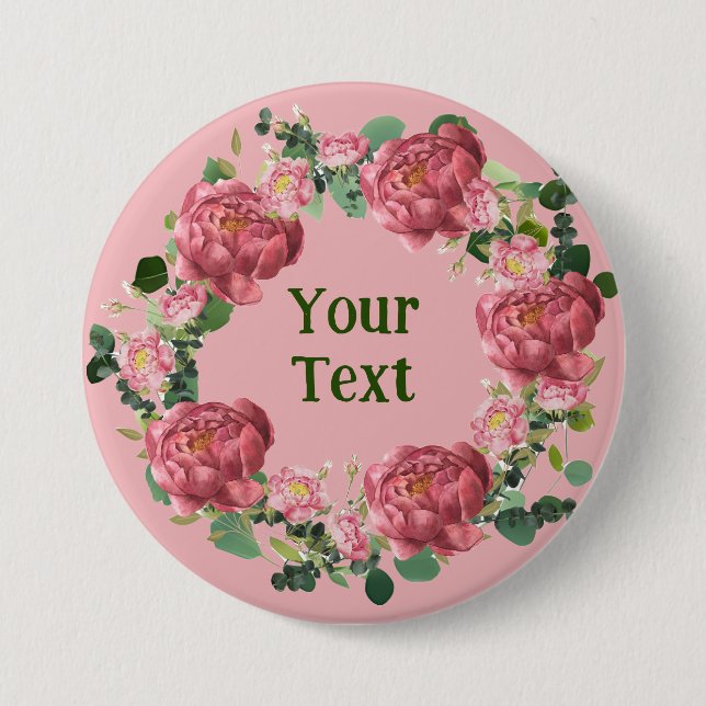 Delicate Peony Flower Wreath Lapel Badge (Front)