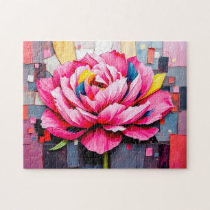 Delicate Peony in Modern Abstract Style Jigsaw Puzzle
