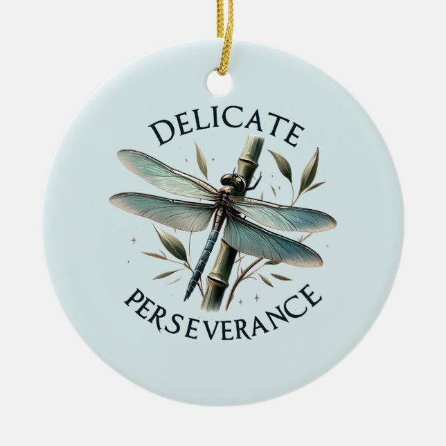 Delicate Perseverance - Artistic Dragonfly Ceramic Ornament (Front)