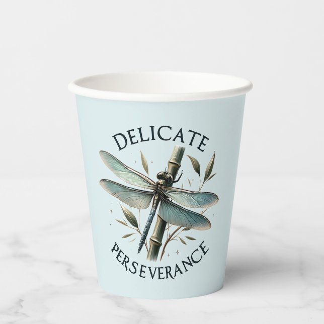 Delicate Perseverance - Artistic Dragonfly Paper Cups (Front)