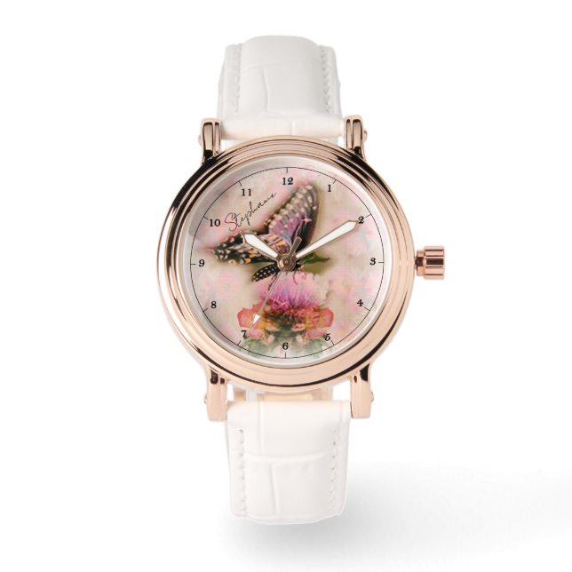 Delicate Personalised Butterfly and Flowers Watch (Front)