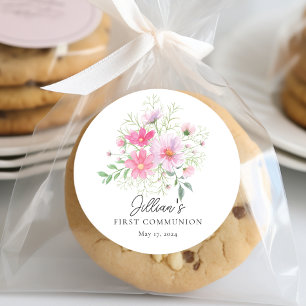 Delicate Petals First Communion Classic Round Sticker