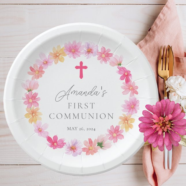 Delicate Petals First Communion Paper Plate (Creator Uploaded)