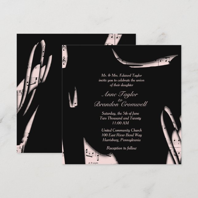 Delicate Pink Abstract Music Wedding Invitation (Front/Back)