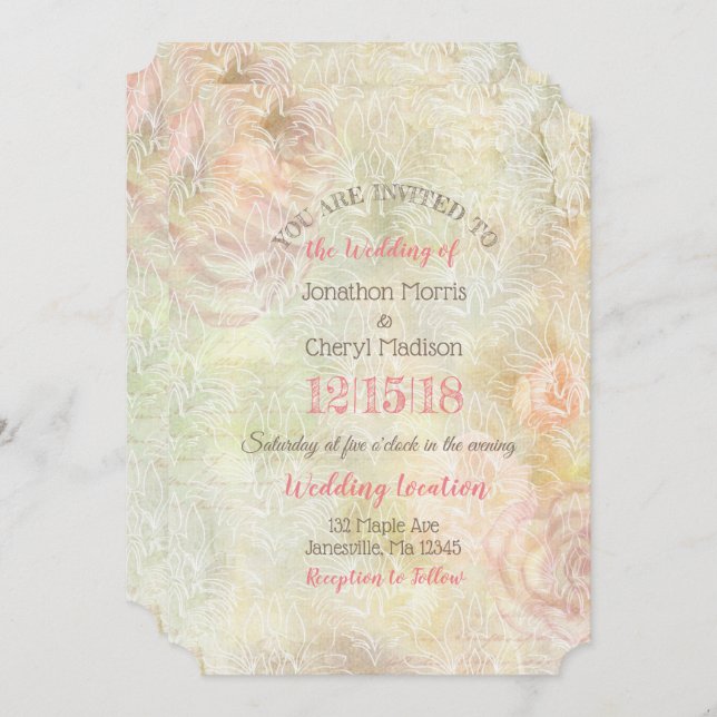 Delicate Pink and Beige Floral Wedding Invitation (Front/Back)