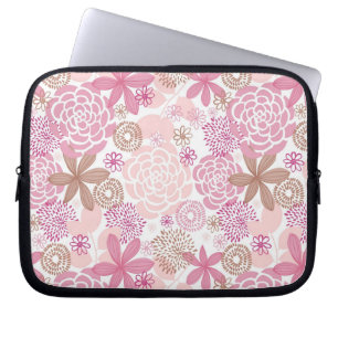 Delicate Pink and Brown Floral Pattern Laptop Sleeve