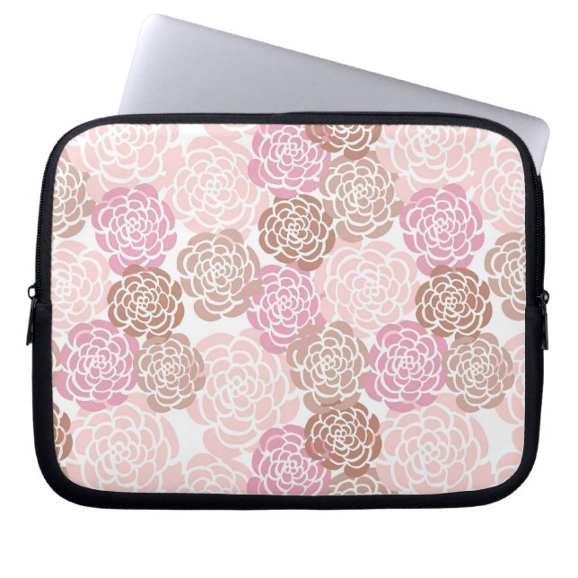 Delicate Pink and Brown Roses Pattern Laptop Sleeve (Front)