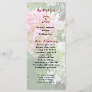 Delicate Pink and White Hydrangeas Wedding Program