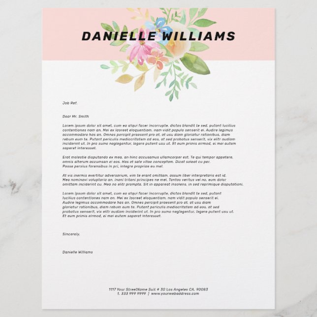 Delicate pink and yellow flowers bouquet custom letterhead (Front)