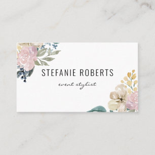 Delicate Pink and Yellow Watercolor Flowers Business Card