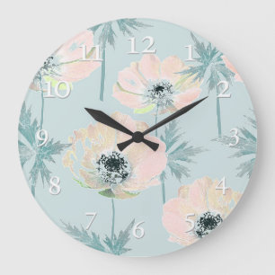 Delicate pink anemones . large clock