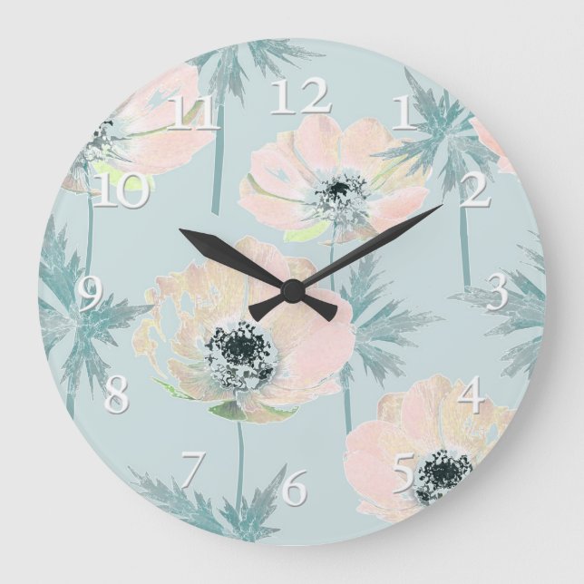 Delicate pink anemones . large clock (Front)