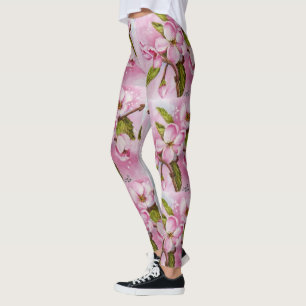 DELICATE PINK APPLE BLOSSOMS   FLORAL LEGGINGS
