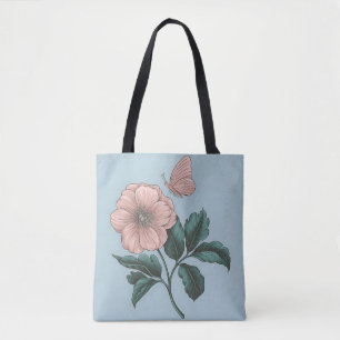 Delicate Pink Blossom with Butterfly Tote Bag