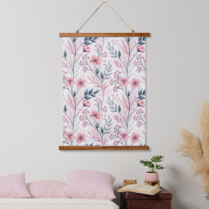 Delicate Pink Blossoms with Muted Blue Foliage Hanging Tapestry