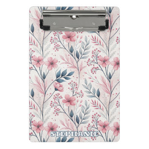 Delicate Pink Blossoms with Muted Blue Foliage Mini Clipboard