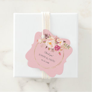 Delicate Pink Blush Flowers Gold Wedding Favour Tags
