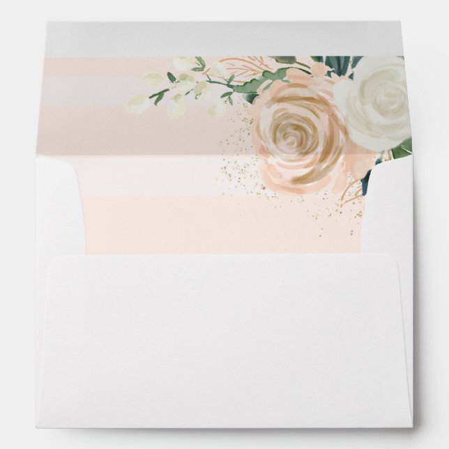 Delicate Pink Blush Modern Stripes Floral Elegant Envelope (Back (Bottom))