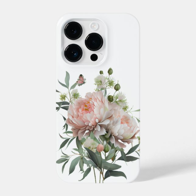 Delicate Pink Blush Peony with Butterfly iPhone Case (Back)