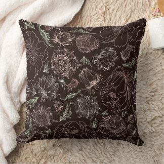 Delicate Pink Botanical Line Art Vintage Floral Cushion